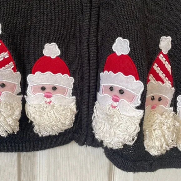 Classic elements vintage vtg beaded snowflake black Santa ugly Christmas sweater - Picture 6 of 16